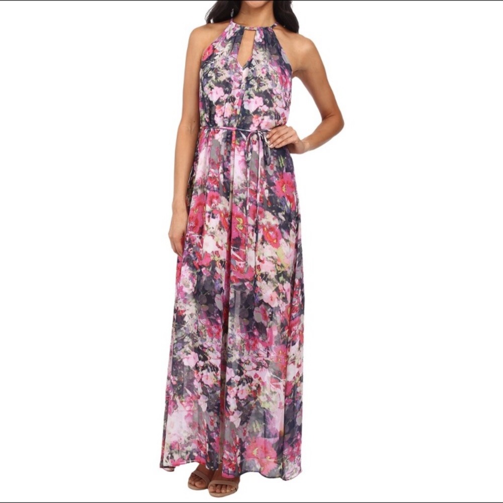 Maggie London floral maxi halter dress
